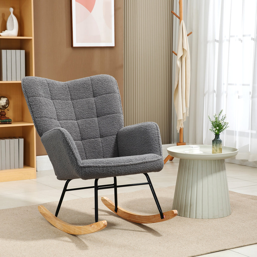 Schaukelstuhl im Retro-Design, Massivholz, Sessel, Relaxsessel, 98 cm x 71 cm x 101 cm, Dunkelgrau