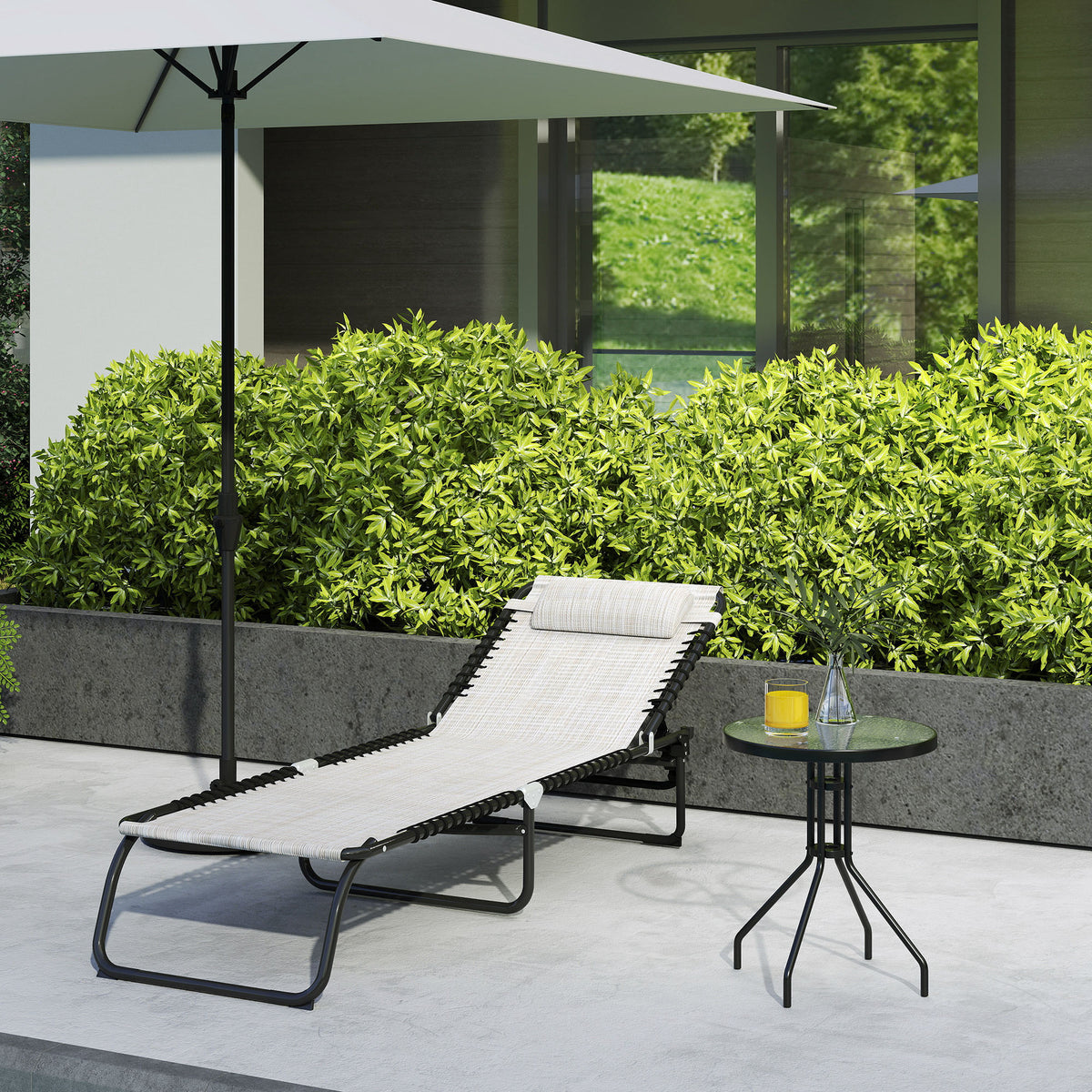Sonnenliege klappbar Gartenliege, Liegestuhl mit 4-Fach verstellbare Rückenlehne, wetterfeste Campingliege bis 120 kg belastbar, für Garten Strand Pool, Cremeweiß