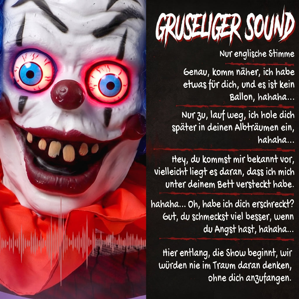 167 cm Life Size Animated Clown Halloween Decoration, Scary Halloween Animatronics Decor with Sound Touch Activated