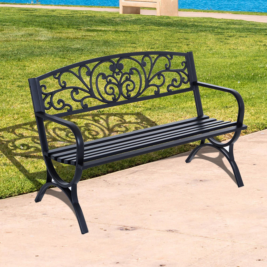 127L x 60W x 85H cm Powder Coated Garden Bench for Patio Backyard, Steel-Black