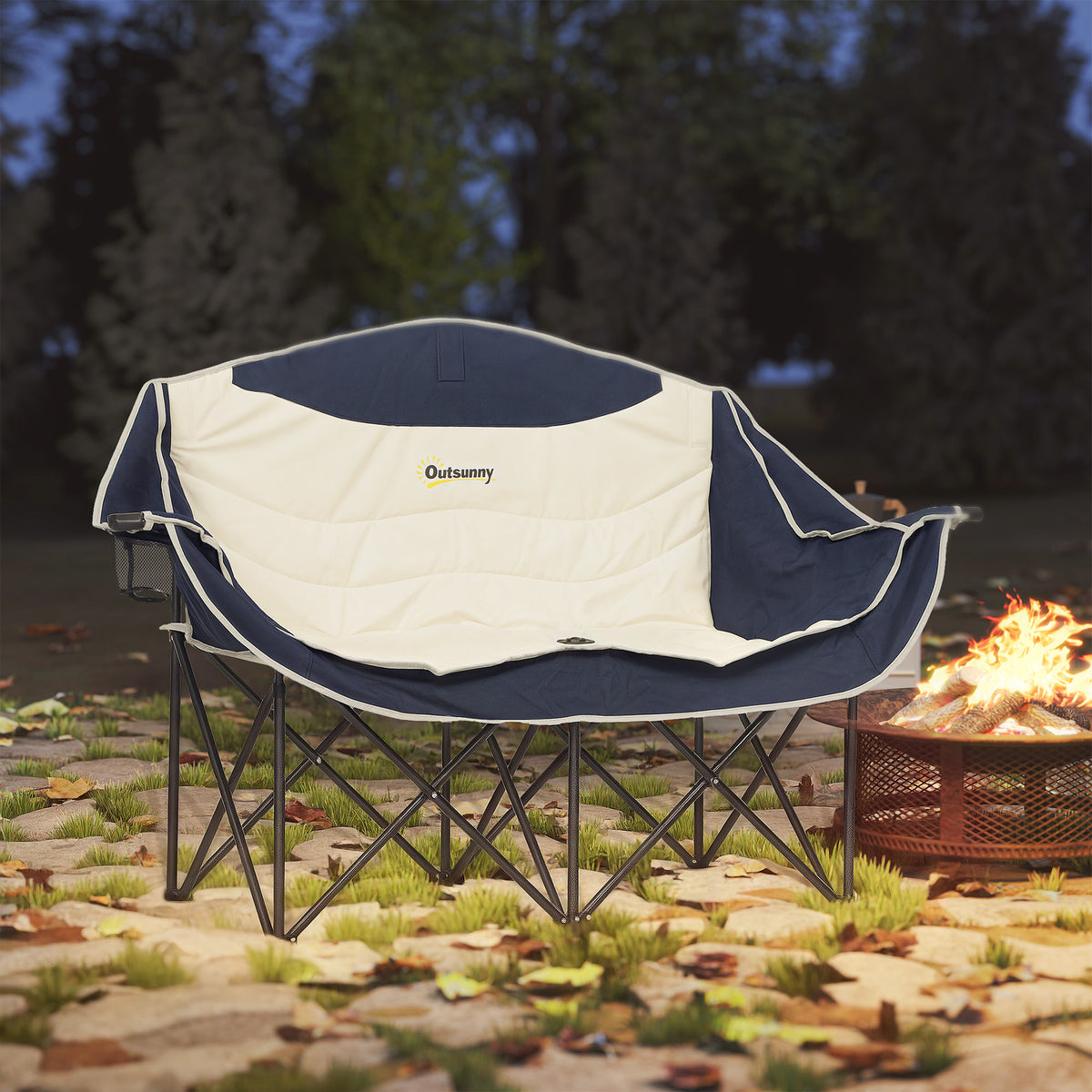 Faltstuhl faltbar 2 Sitzer Campingstuhl mit Getränkehalter Tragetasche bis 250kg belastbar Blau