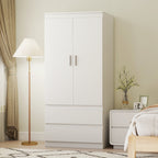 Schlafzimmer-Garderobe mit 2 Türen, 2 Schubladen, 3 Fächer, Holz, Weiß