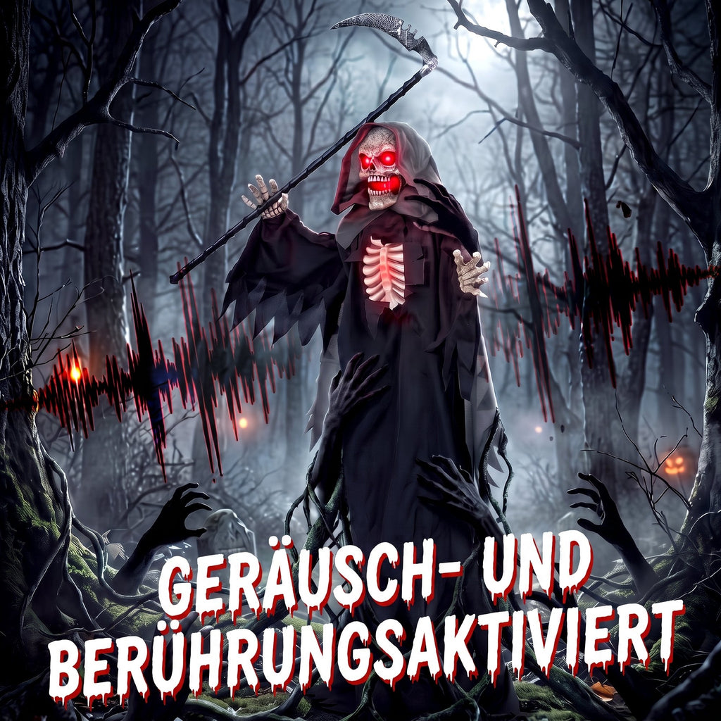 170cm Life Size Animated Grim Reaper Halloween Decoration, Scary Halloween Animatronics Decor with Sound Touch Activated