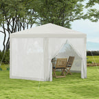 Gartenpavillon, 6-eckig, Netzvorhänge, Metallgestell, 3,94x3,412x2,5m, Creme