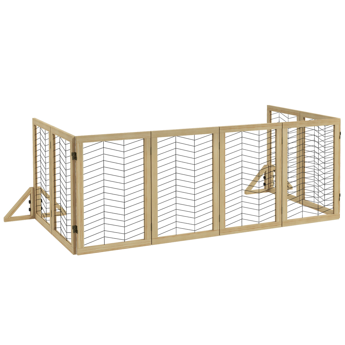 Hundegitter Treppengitter Absperrgitter, faltbar, Kiefernholz, 375 cm x 44 cm x 70 cm, Natur