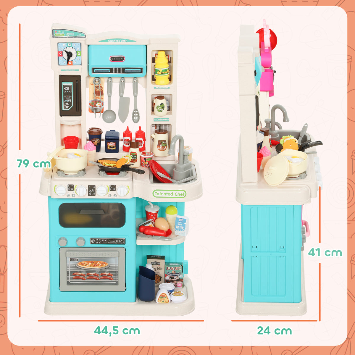 92-teiliges K¨¹chenset f¨¹r Kinder, Wasserhahn, Kunststoff, 3-6 Jahre, Gr¨¹n