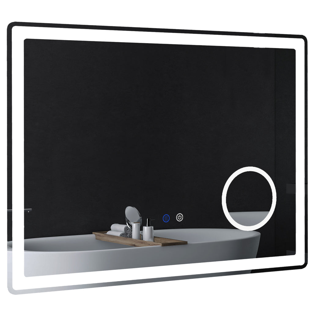 LED Bathroom Mirror with Lights, 3X Magnifying Mirror, Dimming Lighted Bathroom Mirror, Vanity Mirror with 3 Colour Front and Backlit, Smart Touch, Anti-Fog, Horizontal and Vertical, 80x60cm