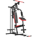 Kraftstation Fitnessstation mit Latzug, Butterflystange, verstellbar Preacher Bank, Beintrainer, bis 120kg Schwarz+Rot