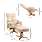 Relaxsessel mit Hocker, 360°drehbarer Fernsehsessel mit Massage, Liegefunktion, Massagesessel mit Seitentasche, TV-Sessel, Kunstleder für Wohnzimmer Cremeweiß