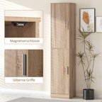 180 cm hoher Badezimmerschrank, schmaler Badschrank mit 2 Türen, 4 verstellbare Regale, Spanplatte, MDF, Naturholz