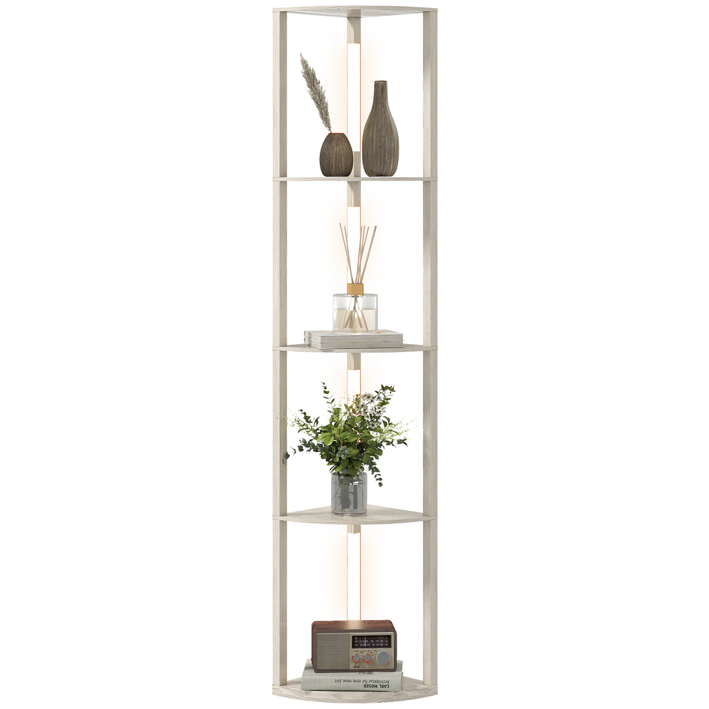 LED Standleuchte, Eckregal, dimmbar, 4 Ablagen, warmweißes Licht, 41x30x164cm, Eiche