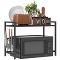Expandable Microwave Oven Rack with 3 Hooks - Black