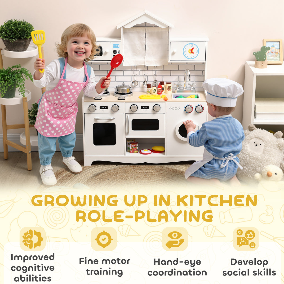 Kinderk¨¹che Spielk¨¹che mit Ofen Sp¨¹le Soundfunktion und Zubeh?r Geschenk f¨¹r M?dchen Jungen 3-6 Jahren Wei?