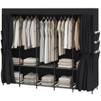 Stoff-Kleiderschrank, staubdicht, tragbar, 5 Kleiderstangen, 212 x 45 x 167 cm, Schwarz
