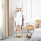 Moderner Garderobenst?nder, 2 Haken & 3 Stangen, robustes Bambus, 36x24x168 cm, Natur
