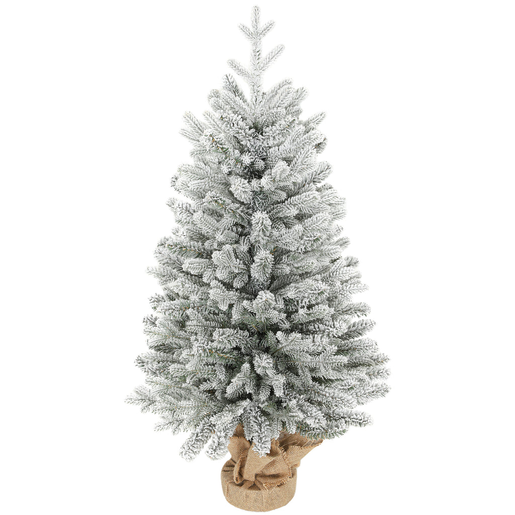 Mini Künstlicher Weihnachtsbaum 90 cm künstlich Tannenbaum mit Schnee, 486 Spitzen Zementbasis Leinenbezug