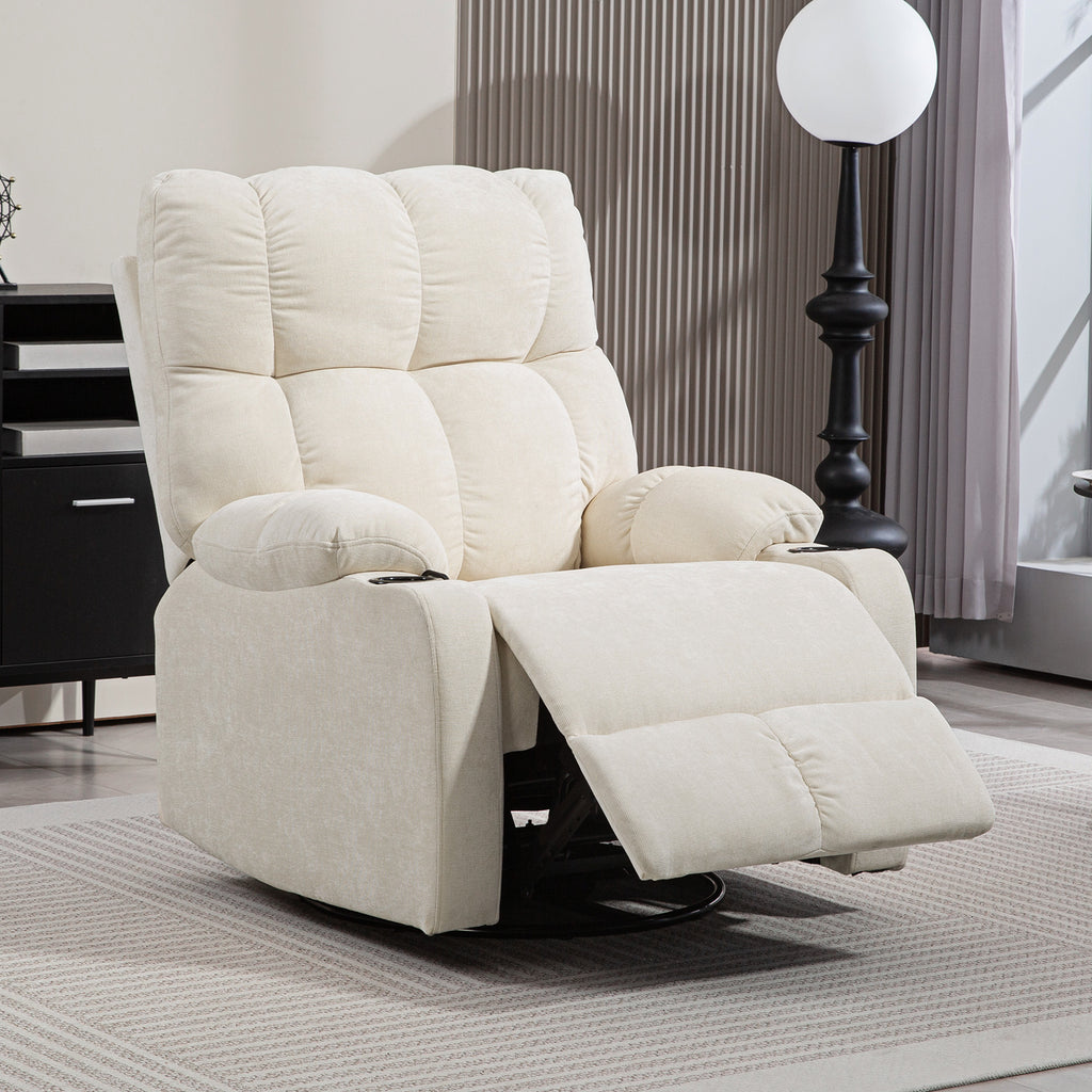 Relaxsessel mit Fu?st¨¹tze, Liegesessel, drehbar, bis 150 kg, Stahlrahmen, 88x96x108cm, Beige