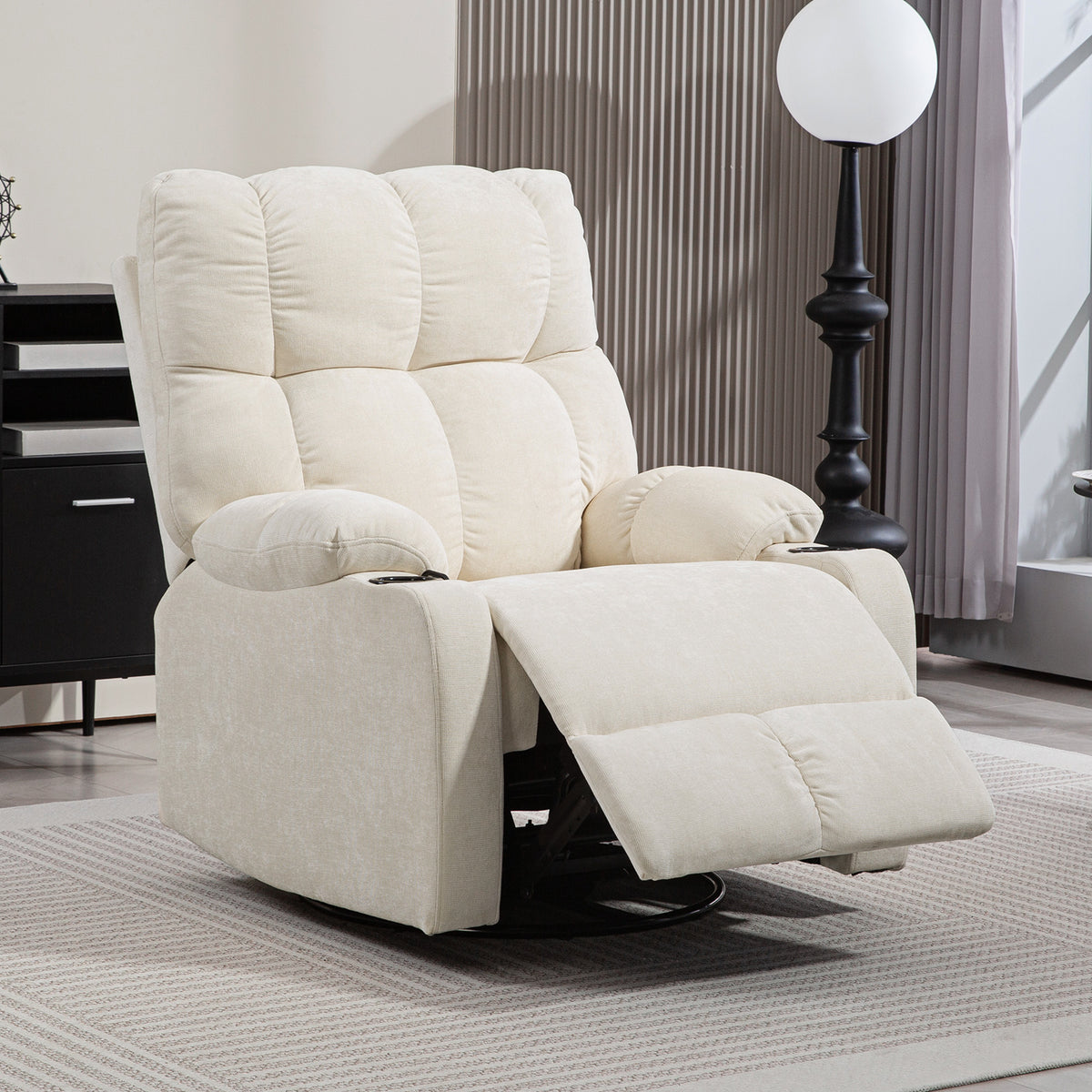 Relaxsessel mit Fu?st¨¹tze, Liegesessel, drehbar, bis 150 kg, Stahlrahmen, 88x96x108cm, Beige