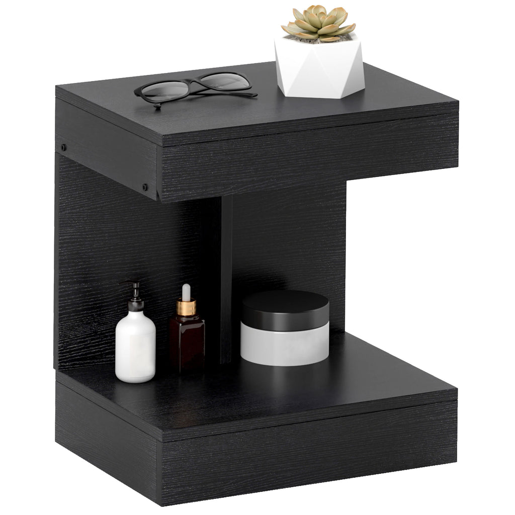 Nachttisch, Beistelltisch mit Schublade und Ablagefach, Moderner Sofatisch mit Regal f¨¹r verschiedene R?ume, Schwarz