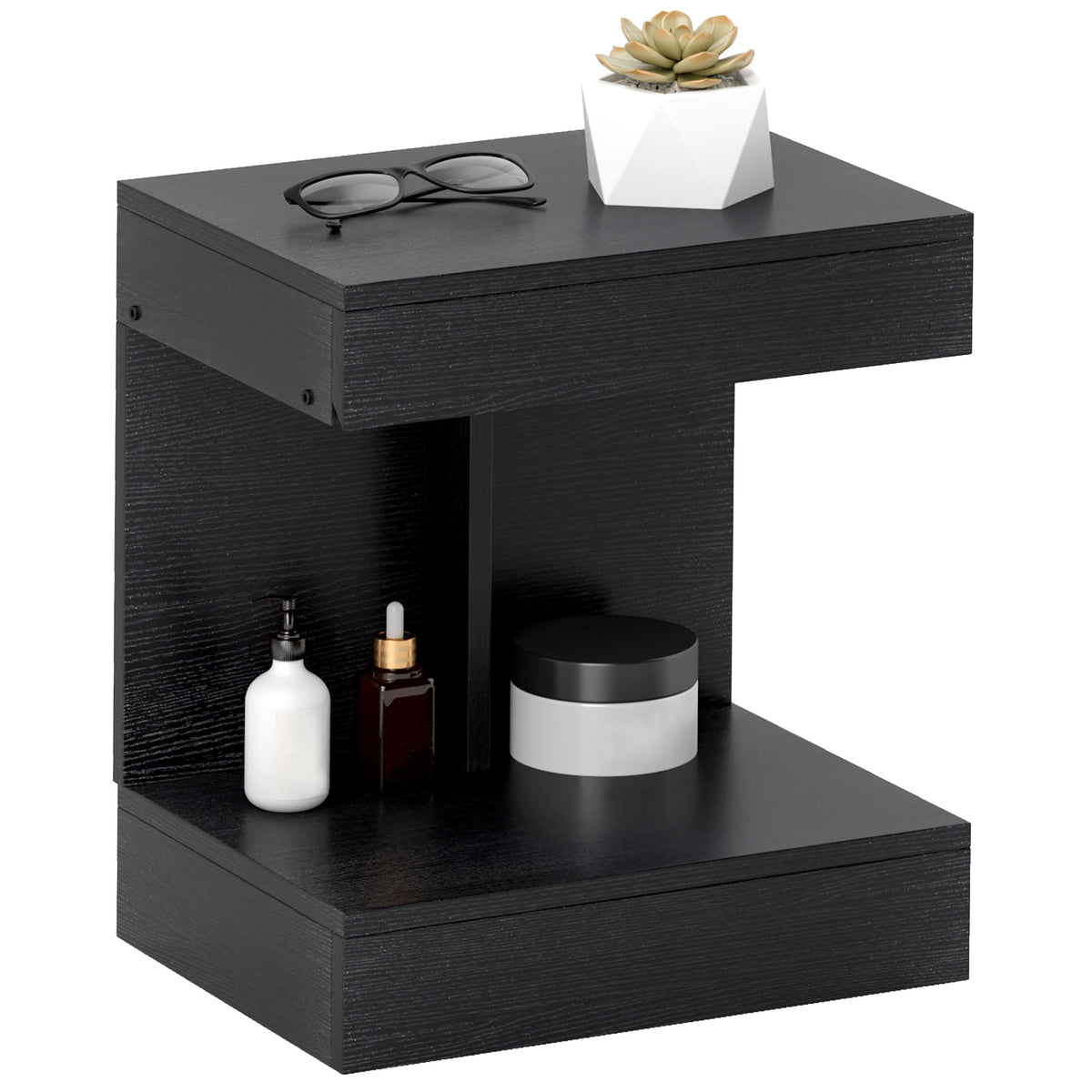 Nachttisch, Beistelltisch mit Schublade und Ablagefach, Moderner Sofatisch mit Regal f¨¹r verschiedene R?ume, Schwarz