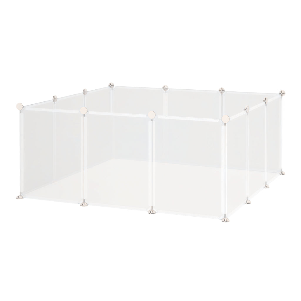 Pet Playpen DIY Small Animal Cage Open Enclosure Portable Plastic Fence 12 Panels for Hedgehog Guinea Pig White