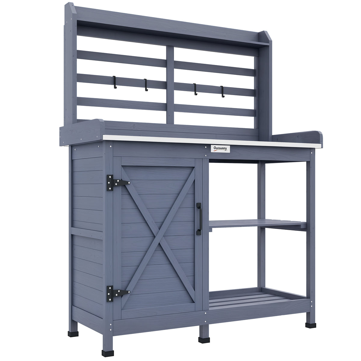 Gartentisch mit Schrankfach, Aluminium-Arbeitsfl?che, Stauraum, 112x47x146cm, Grau