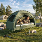 Campingzelt-Set mit Feldbett, Schlafsack und Matratze Dunkelgrün
