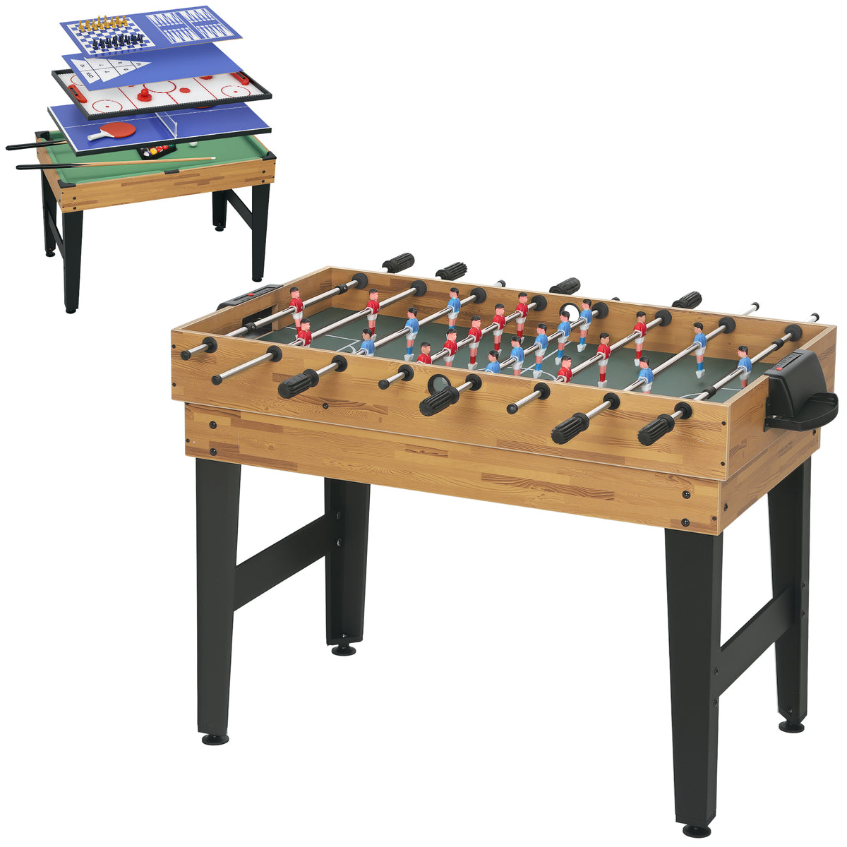 13-in-1 Spieletisch, Tischfußball, Schach, Billard, Tischtennis und mehr, MDF, Kunststoff, Walnuss