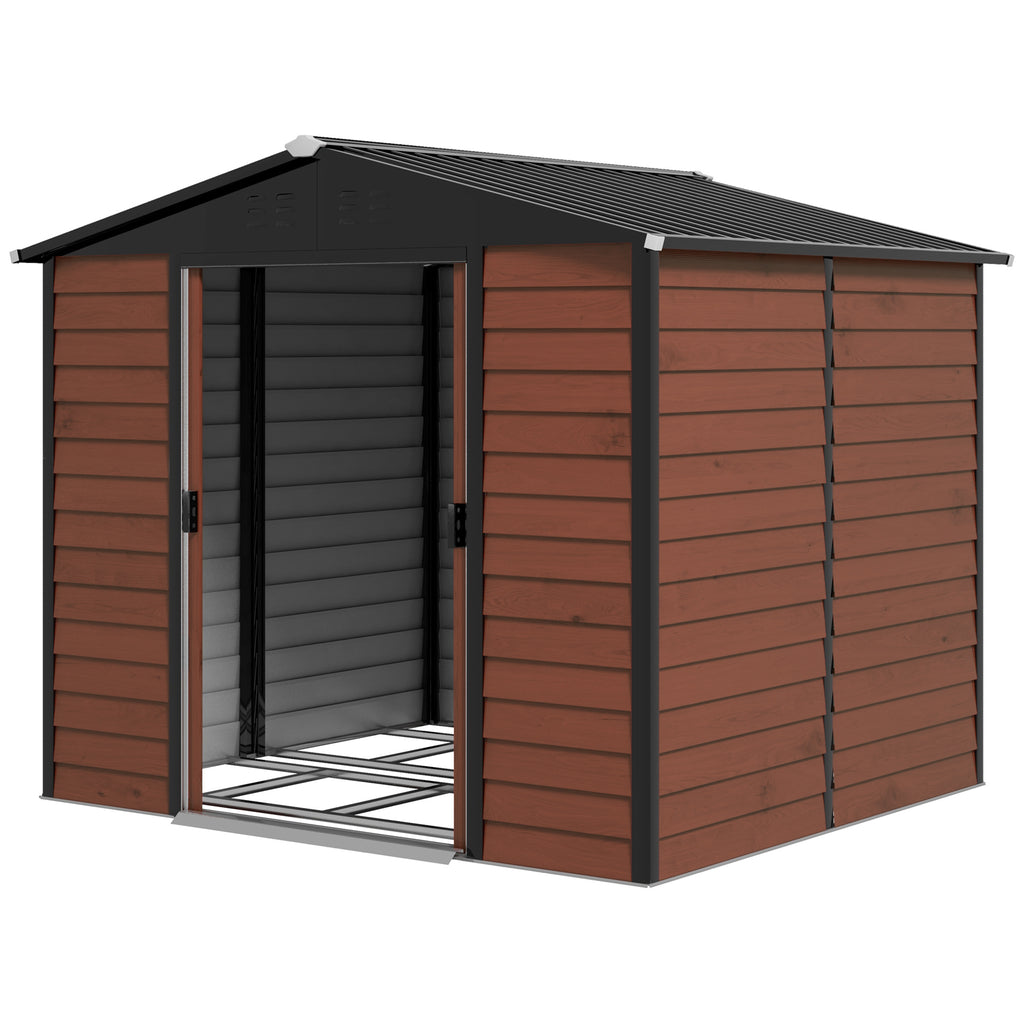 Geräteschuppen aus Metall, wetterfest & rostfrei, abschließbar, 2,40 x 2,06 x 1,98 m, Teak