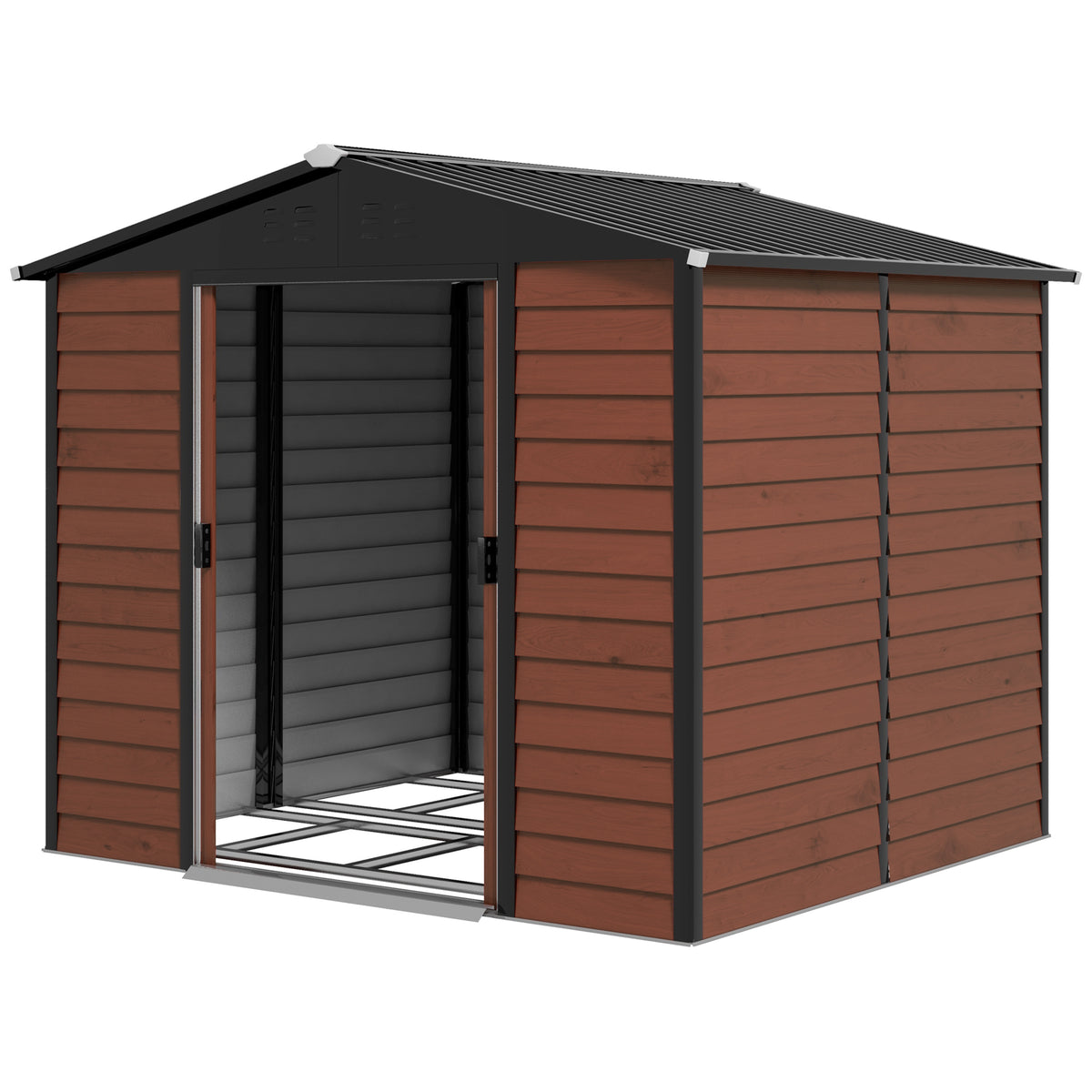 Geräteschuppen aus Metall, wetterfest & rostfrei, abschließbar, 2,40 x 2,06 x 1,98 m, Teak