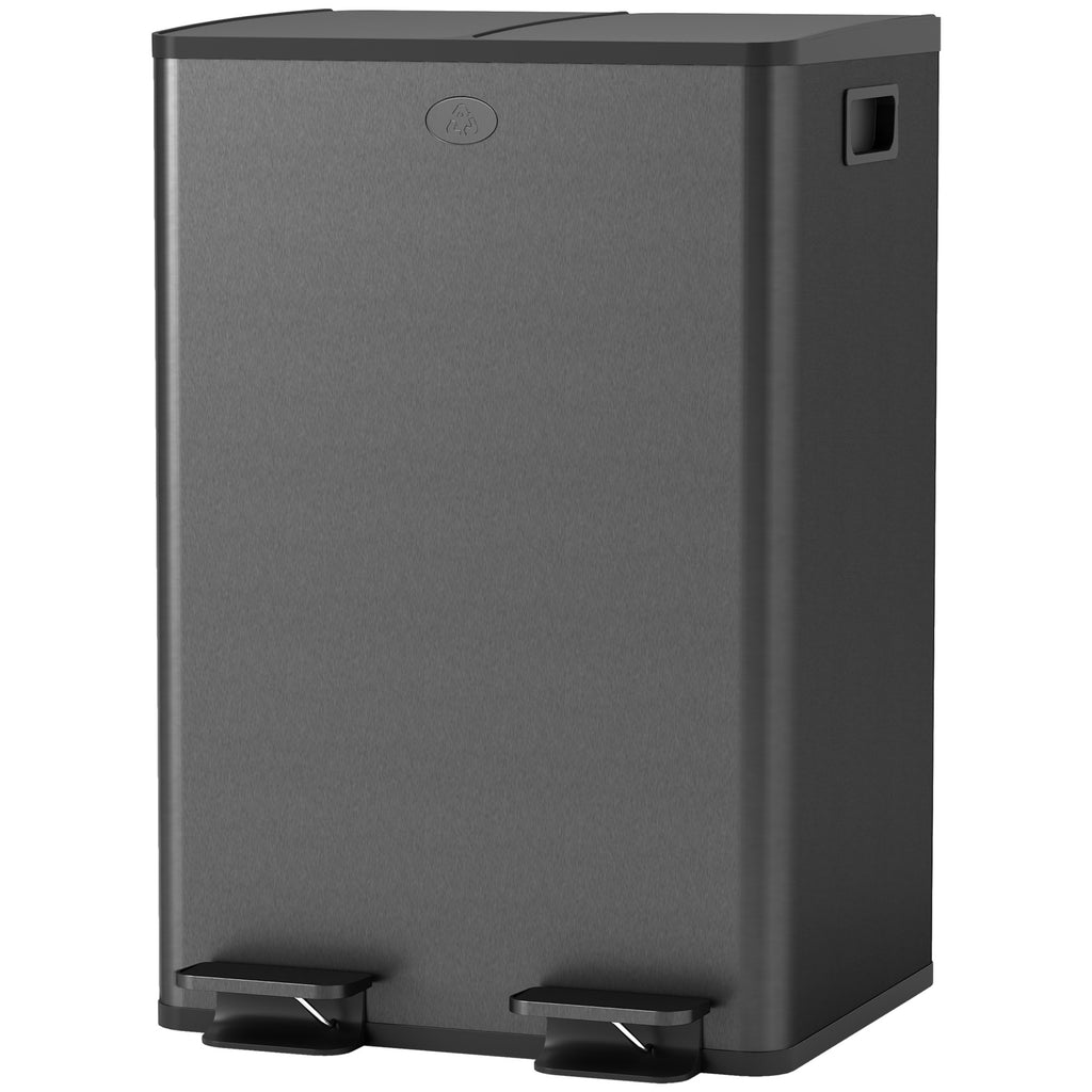 56L Dual Compartment Stainless Steel Bin, with Deodoriser Holders - Black