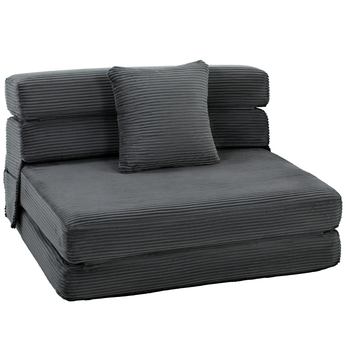 2-in-1 Boneless Cloud Bodenstuhl, klappbares Schlafsessel mit Cord-Optik & Lendenkissen, Dunkelgrau