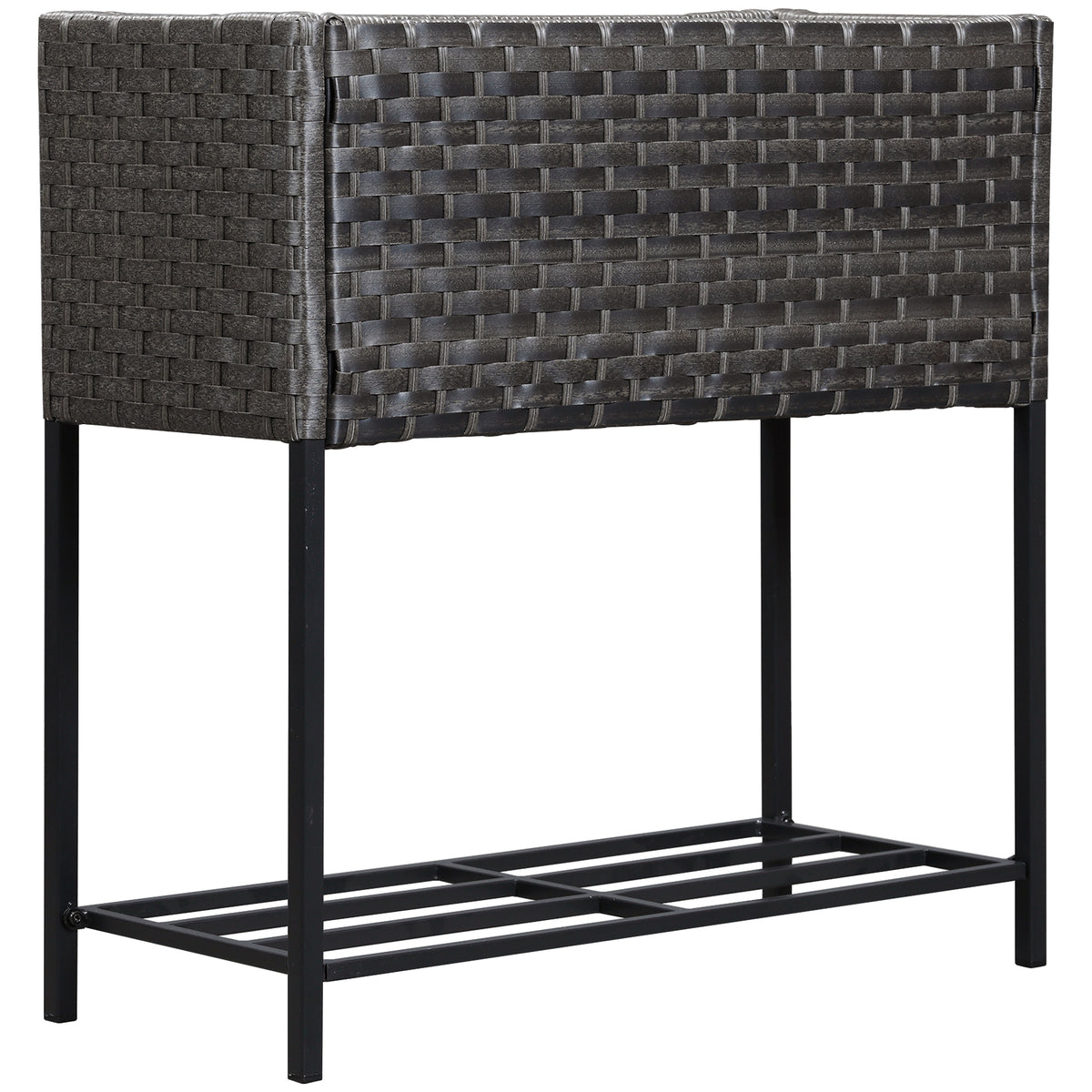Hochbeet, Blumenkasten, tiefe Ablage, Metallrahmen/Polyrattan, 70 x 30 x 70 cm, Dunkelbraun