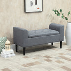 Sitzbank mit Stauraum, Polsterbank, belastbar bis 130 kg, Leinenoptik, Kautschukholz, 116 x 44 x 58 cm, Hellgrau