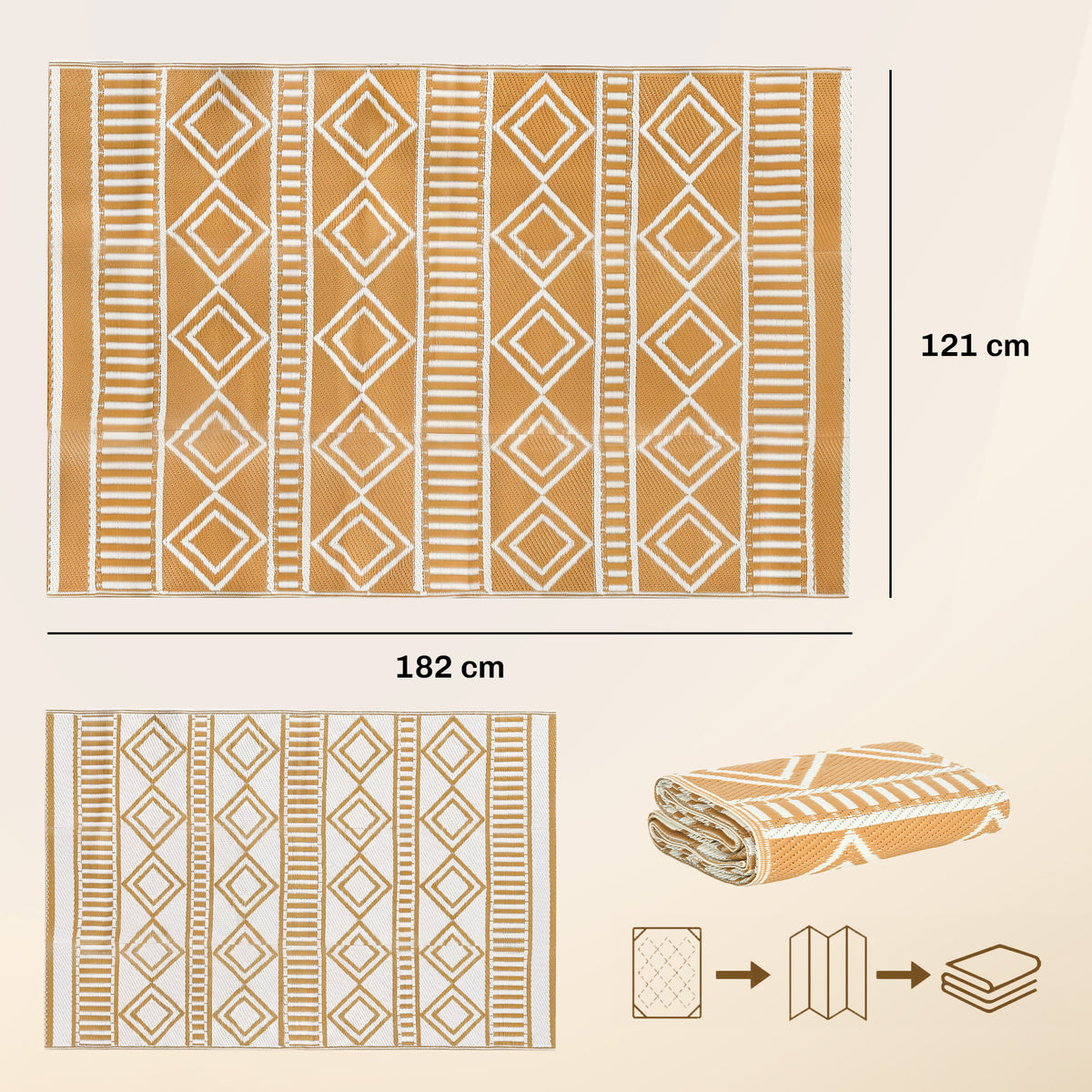 Outdoorteppich Terrassenteppich, wetterbest?ndig, modernes Design, 121 cm x 182 cm x 0,3 cm, Gr¨¹n + Creme