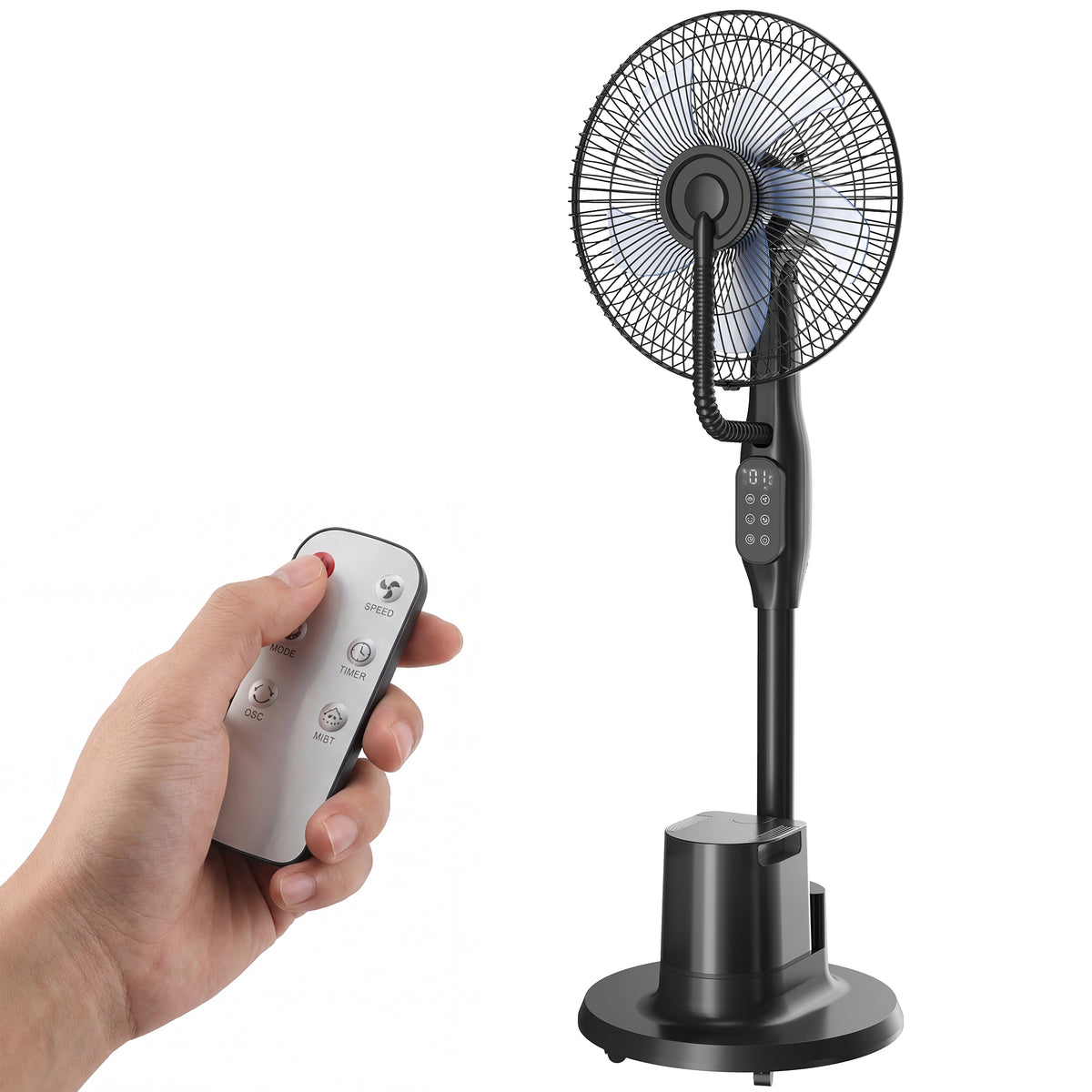 Stehventilator mit Sprühnebel, 70° Oszillation, 3 Geschwindigkeiten, 3 Modi, 3,5L Wassertank, Schwarz