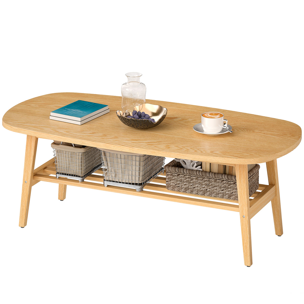 Couchtisch Wohnzimmertisch mit Ablage, Kaffeetisch für Wohnzimmer, Schlafzimmer, 120 x 60 x 42 cm, Naturholz