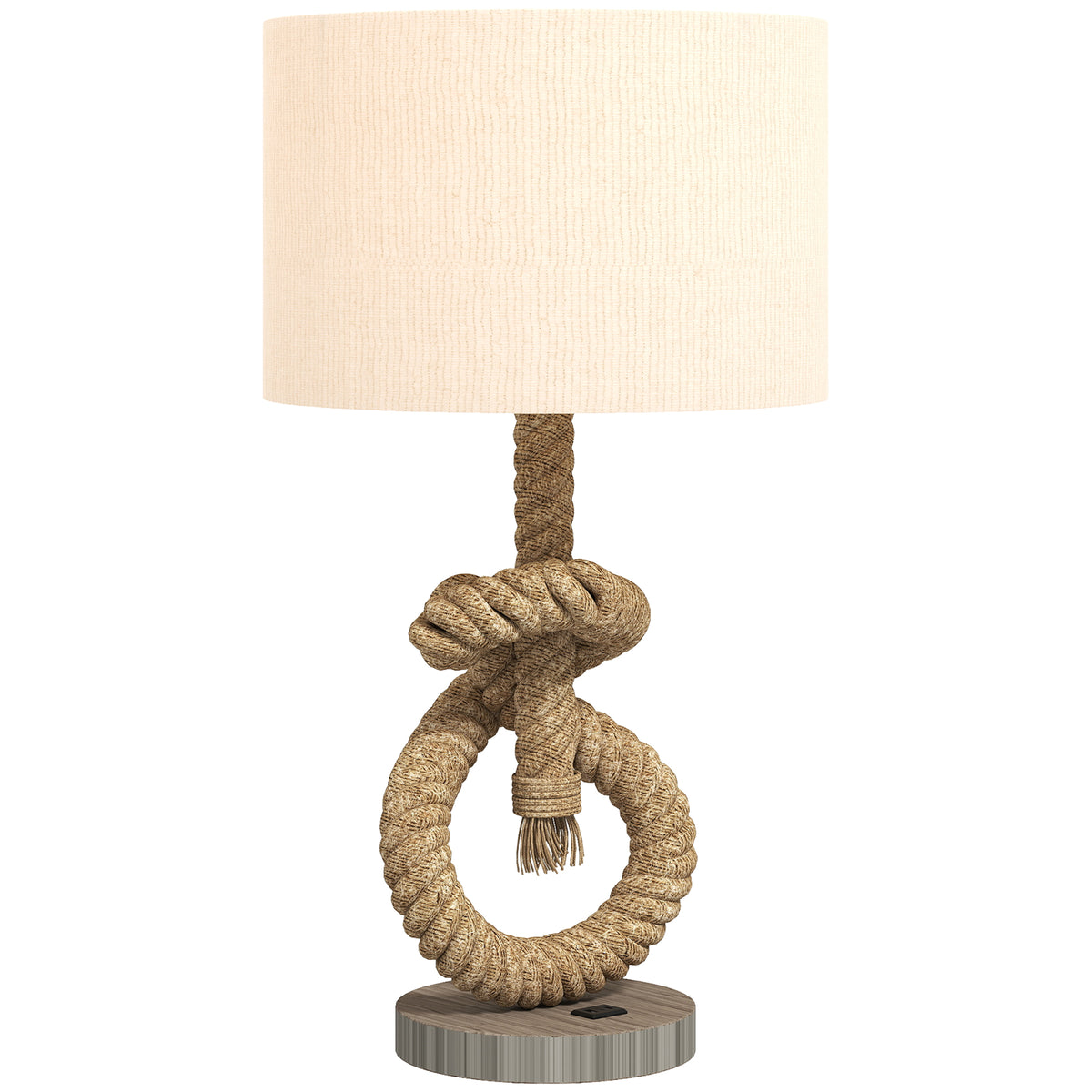Tischleuchte im maritimen Stil, USB-Ladeanschluss, warm, Seil-Dekor, 30x30x55 cm