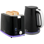 Wasserkocher- und Toaster-Set, 2200W, Otter-Thermostat, 2-Schlitz-Toaster, 7 Br?unungsstufen, Kr¨¹melfach, Schwarz