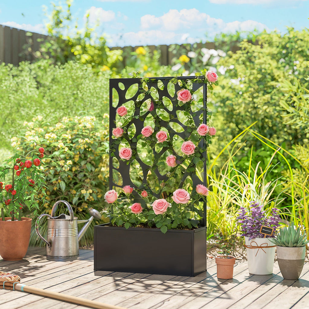 Hochbeet aus Metall mit Rankgitter, Wandmontage oder freistehend, Pflanzkasten mit Sichtschutz