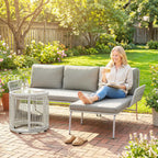 Polyrattan Gartenmöbel Set 3-teilig, Lounge Set mit Chaiselongue Zweisitzersofa Glastisch abnehmbar Kissen