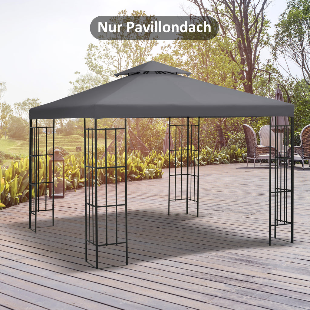 3(m) Gazebo Top Cover Double Tier Canopy Replacement Pavilion Roof Deep Grey