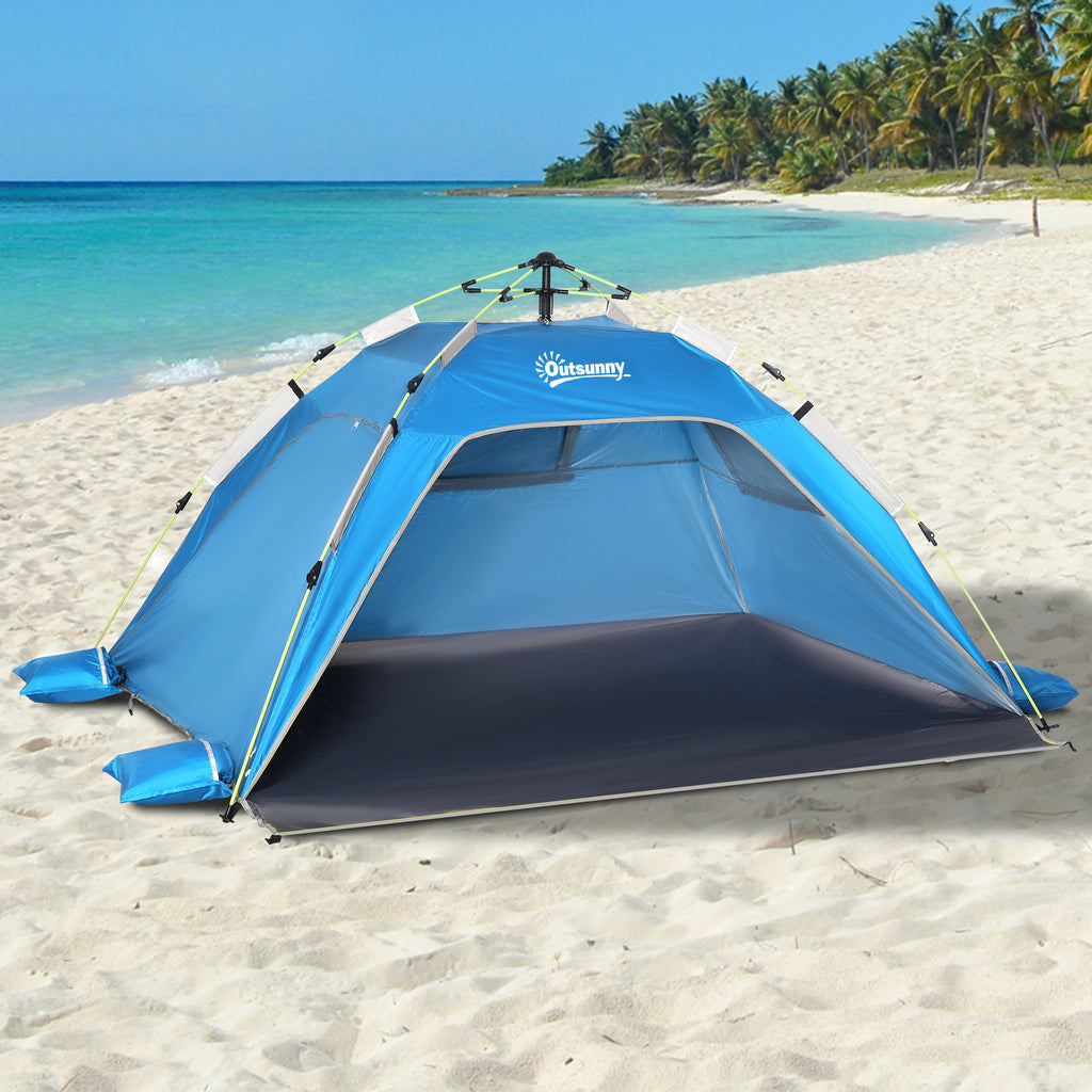 Beach Tent for 1-2 Person Pop-up Design with 2 Mesh Windows & 2 Doors Sky Blue