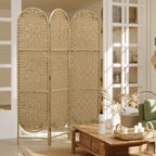 Freestanding Privacy Screen, 3 Panel Folding Room Divider for Living Room, Bedroom and Office, Natural Wood Finish