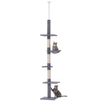 Floor to Ceiling Cat Tree 230-260cm Height Adjustable, 5-Tier Cat Tower with Scratching Posts, Hammock, Perches, Climbing Activity Centre for Indoor Kittens Playing and Relaxing, Grey