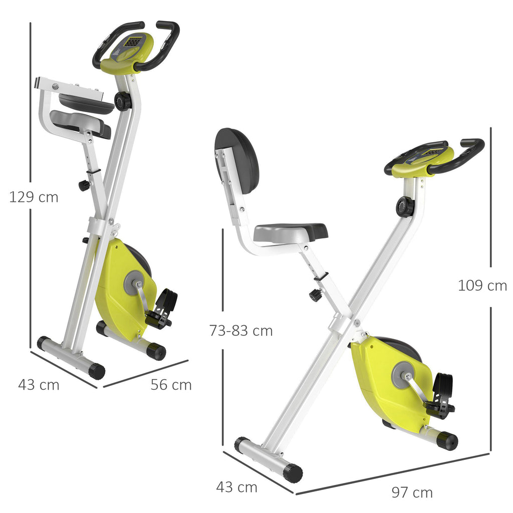  Folding Exercise Bike, Fitness Bicycle Indoor Trainer, 8-Level Magnetic Resistance Adjustable, with LCD Monitor, Pulse Sensor, Yellow