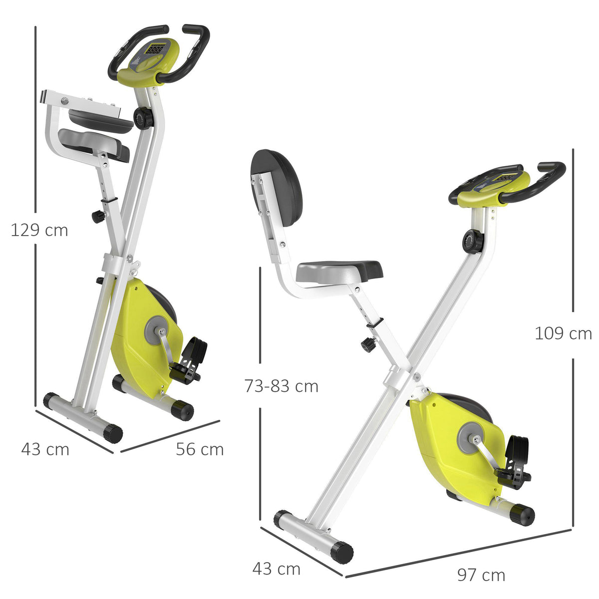  Folding Exercise Bike, Fitness Bicycle Indoor Trainer, 8-Level Magnetic Resistance Adjustable, with LCD Monitor, Pulse Sensor, Yellow
