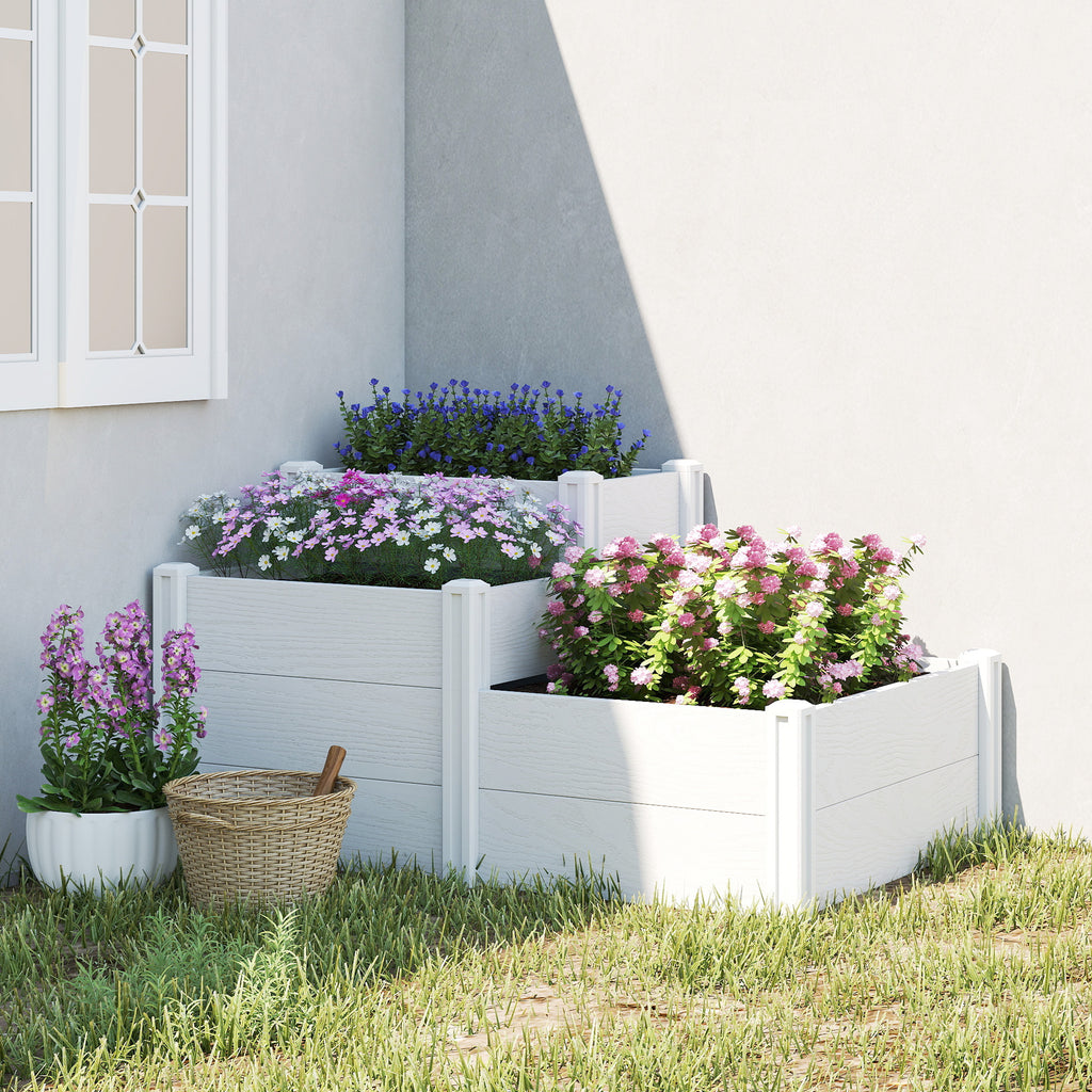 Hochbeet 3-stufig Stapelbar Gartenbeet mit Offenem Boden, modulares Kräuterbeet DIY Montage Kunststoff