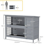 Rabbit Hutch Outdoor Guinea Pig Hutch Bunny Cage with No-Leak Trays, Divider, 136 x 50 x 93cm, Grey