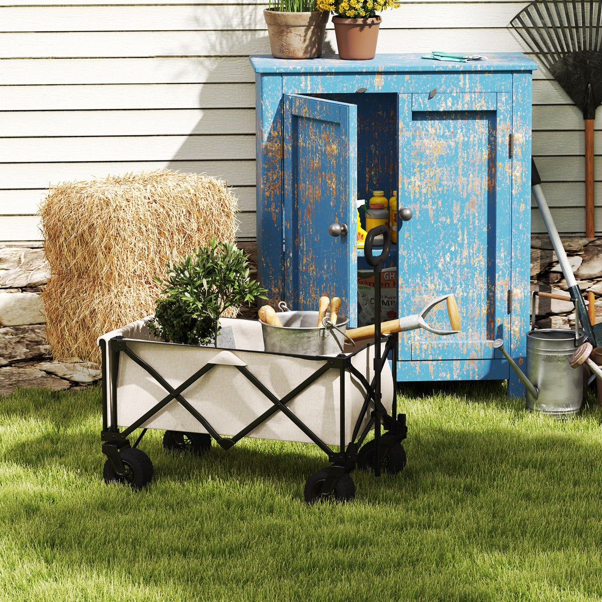 Gartenwagen 100 kg belastbar, klappbar Transportwagen mit herausnehmbare Plane, 90 x 48 x 92 cm Beige
